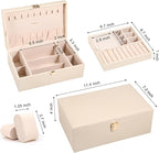 LANDICI Jewelry Box Organizer for Men Women, 2 Layer 4 Slot Watch Storage Case with Removable Tray, PU Leather Large Jeweller