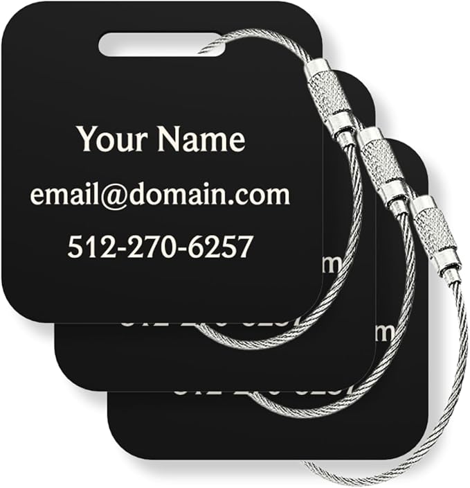 Custom Metal Luggage Tags (3 or 6 Pack) - Personalized Unique Suitcase & Backpack Travel, Durable, Waterproof & Heavy Duty (B