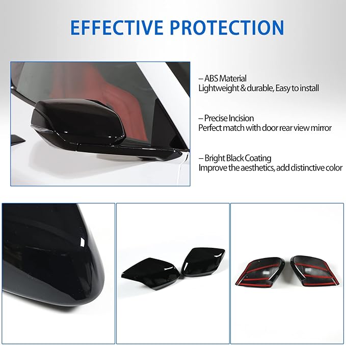 Door Rear View Mirror Cover Cap Compatible with Chevrolet Corvette C8 2020-2026, ABS Side View Mirror Cover, Auto Door Rearview Mirror Protective Trim Cap 2Pcs (Bright Black)
