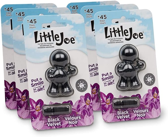 Little Joe 96405-6PK Black Velvet Scent Car Air Freshener Vent Clip, Fights Odors for up to 45 Days, Long-Lasting Freshness, 