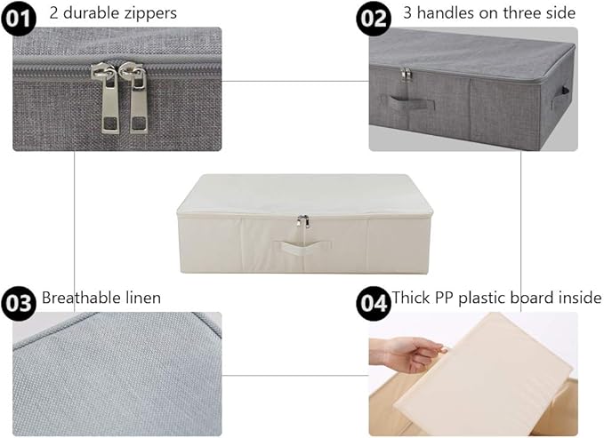 iwill CREATE PRO Folding Under Bed Shoes Storage Organiser Bins with Lid, Underbed Clothes Organizer Basket, Garment Storage 