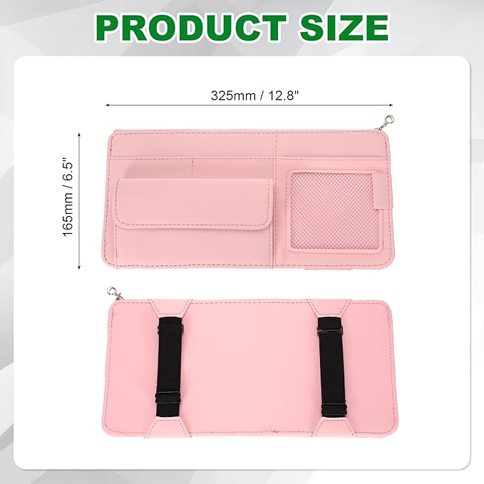 PATIKIL 1 Pcs Car Sun Visor Organizer, 12.8 x 6.5 Inch PU Leather Vehicle Storage Pouch Holder for Sunglasses Card Pen Driver License Car Accessories, Pink