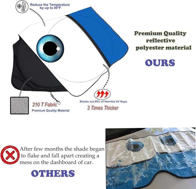 GVEN Windshield Sun Shades Car Sun Shade Protector Blocks UV Rays for Full-Size Sedan & SUV, Mid-Size SUV, Sports Cars, Wagon and Mid-Size Pickup Truck Car Accessories (Blue,L)