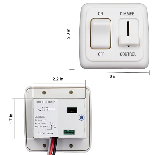 RV 12V DC Toggle Switch with High Side Dimmer Control for LED, Halogen, Incandescent - RV, Auto, Truck, Marine, and Strip Lighting (White)