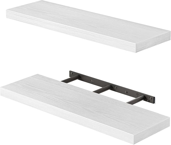 Fixwal White Shelves, 22" Long Floating Shelves for Living Room, Bedroom, Bathroom and Kitchen, Wall Mounted Shelves for Stor