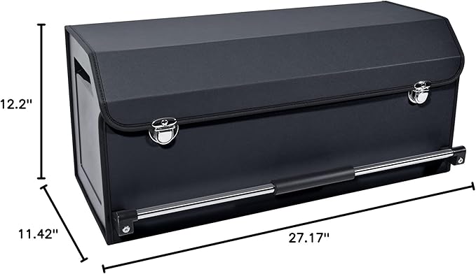 XCF Car Organizer Trunk, Durable Collapsible Leather Trunk Organizer with Lid and Sturdy Handle, Auto Cargo Storage Compartment