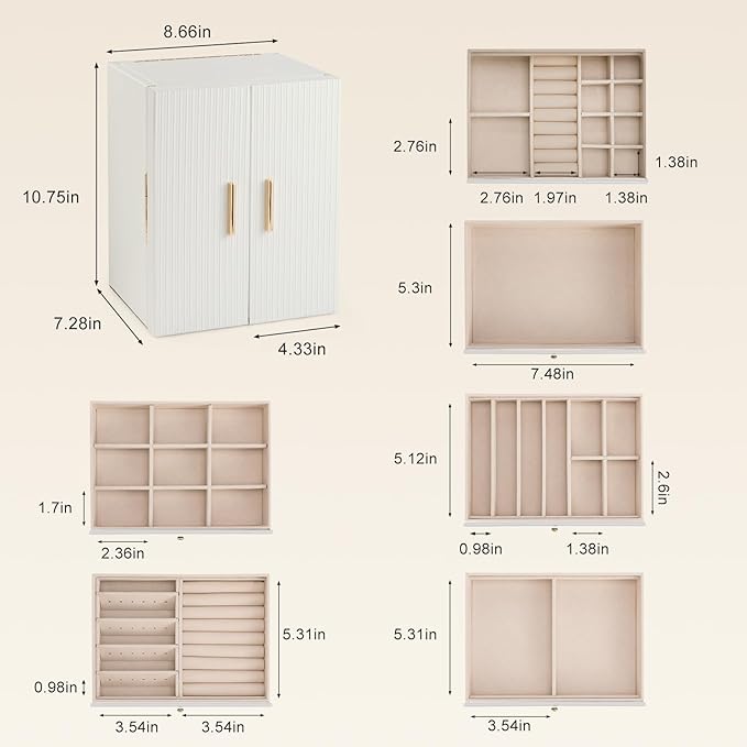 Dajasan Large Jewelry Organizer Box, Jewelry Boxes for Women Girls, 6-Tier Jewelry Storage Organizer with Mirror for Necklace