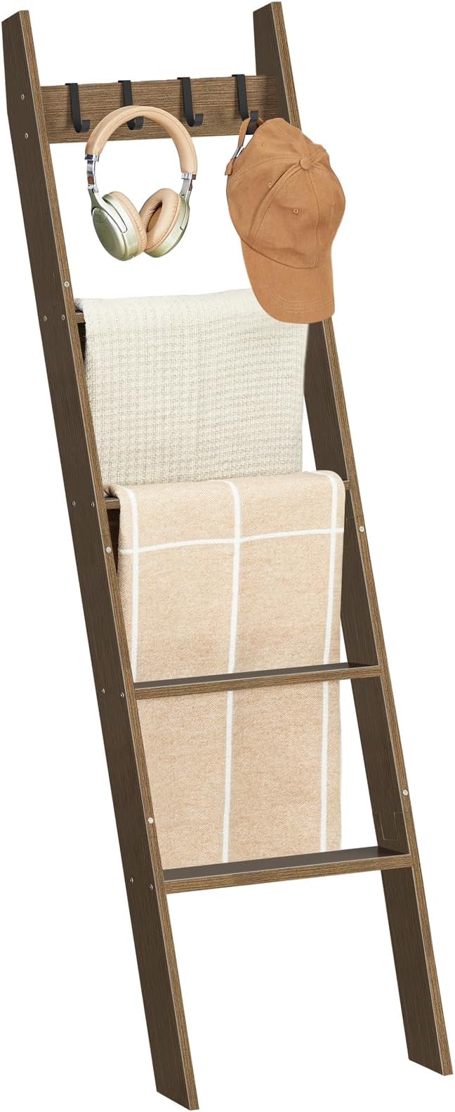 HOOBRO Blanket Ladder for Living Room and Bedroom, 5-Tier Wall Leaning Towel Rack for Bathroom, Decorative Ladder Shelf with 