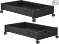 Under Bed Storage with Wheels, Wooden Under Bed Drawers On Wheels, Rolling Under Bed Shoe Storage, Space Saving, Black,50L