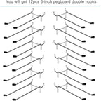 12 Pcs Peg Board Hooks, Pegboard Hooks 6 Inch, Pegboard Accessories Fit 1/4” Holes, Garage Peg Board Hook Organizers, Heavy D