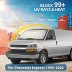 Windshield Sun Shade for Chevy Express 1996-2024 2025 2026 Sunshade Front Window Shade Custom Fit Express Accessories Sun Visor Foldable Shade Blocks UV Rays Accessories