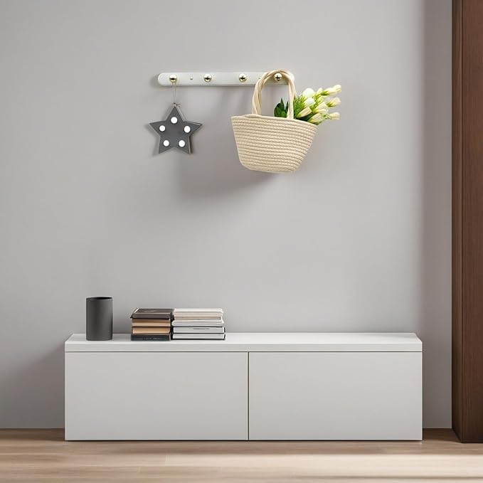 Wall Mounted Coat Hook Rack with Gold Hooks 2 Pack, Modern Wood Wall Organizer for Hanging Coats, Hats, Towels, Bags,Jackets,