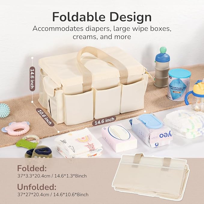 YOHOOLYO Baby Diaper Caddy Organizer, Large Portable Storage Basket for Newborn Essentials, Nursery Must-Have for Boys and Gi