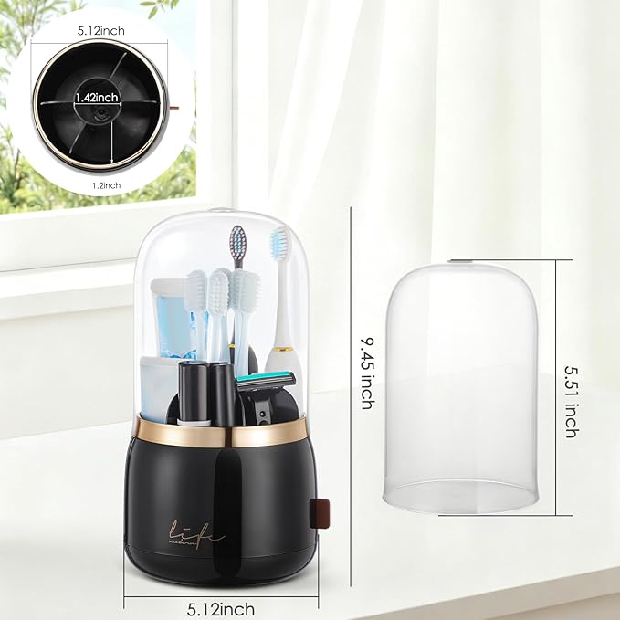 Toothbrush Holders for Bathrooms,Rotating 5-Slot with Cover and Draining Water,Kids Electric Toothbrush Holder and Toothpaste