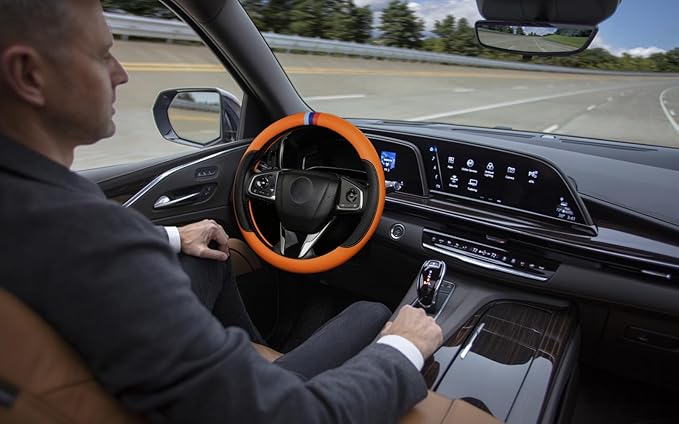 Cxtiy Steering Wheel Cover for BMW X1 X2 X3 X4 X5 X6 330i 530i 740i iX1 iX3 i4 i5 M3 M5 (Orange, Standardized(14.5'-15'))