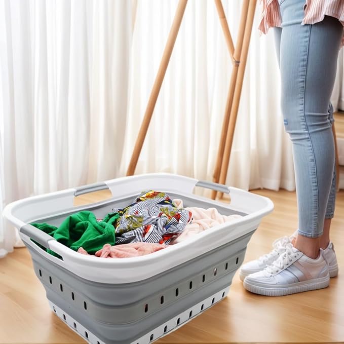SAMMART 42L (11 gallon) Collapsible Plastic Laundry Basket - Foldable Pop Up Storage Container/Organizer - Space Saving Hampe