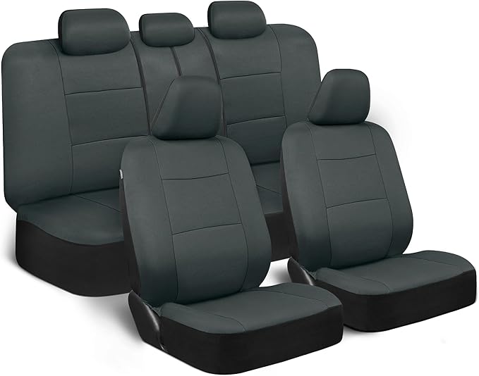 BDK PolyPro Car Seat Covers Full Set in Solid Charcoal – Front and Rear Split Bench Seat Covers for Cars, Easy to Install Car