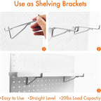 G.CORE Pegboard Shelf Hooks, 10-Pack 8" Silver Peg Board Brackets, 1/4" Peg Board Organizer Accessories, Peg Hooks Assortment