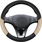 Black & Beige Car Steering Wheel Cover, Microfiber, Leather Patchwork, Universal 14.5-15 Inch Leather Anti-Slip Breathable Au