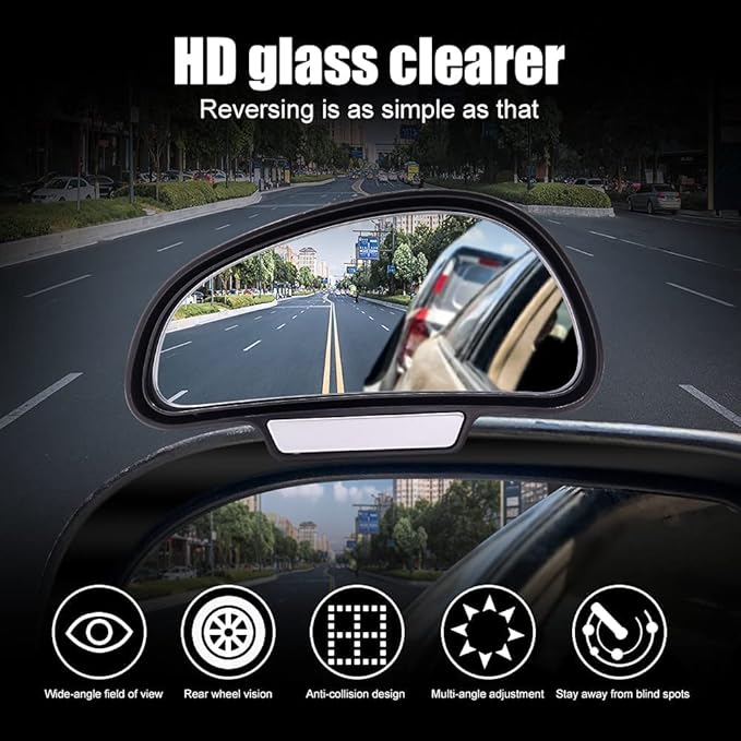 Biqing Blind Spot Mirrors for Cars LEFT,Universal Adjustable HD Glass Wide Angle Side Rearview Mirror for Safety Auxiliary Parking
