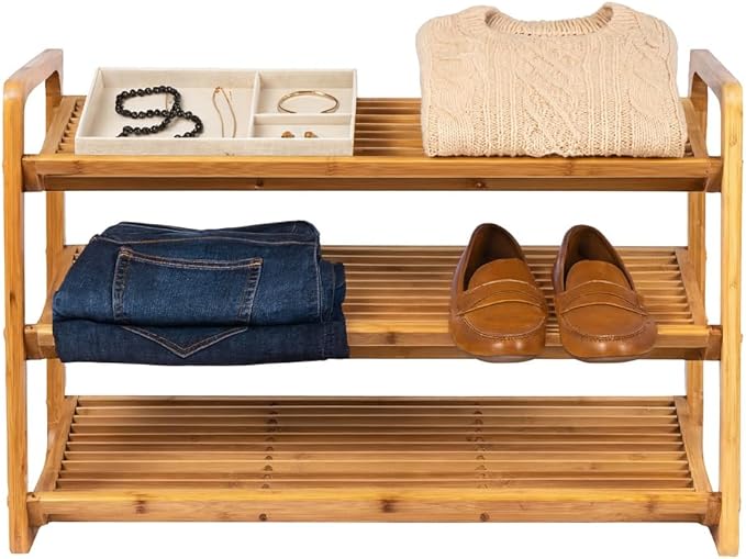 Honey-Can-Do SHO-01599 Bamboo 3-Tier Shoe Shelf