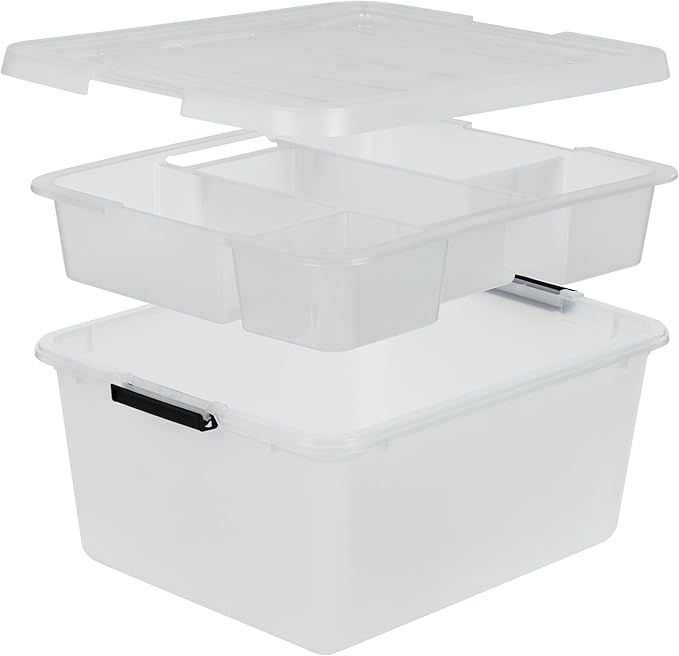 IRIS USA Clip Box with Removable Tray and Latching Lids, 18 Quart Craft Storage Bins, Art & Writing Supply Containers for Hom