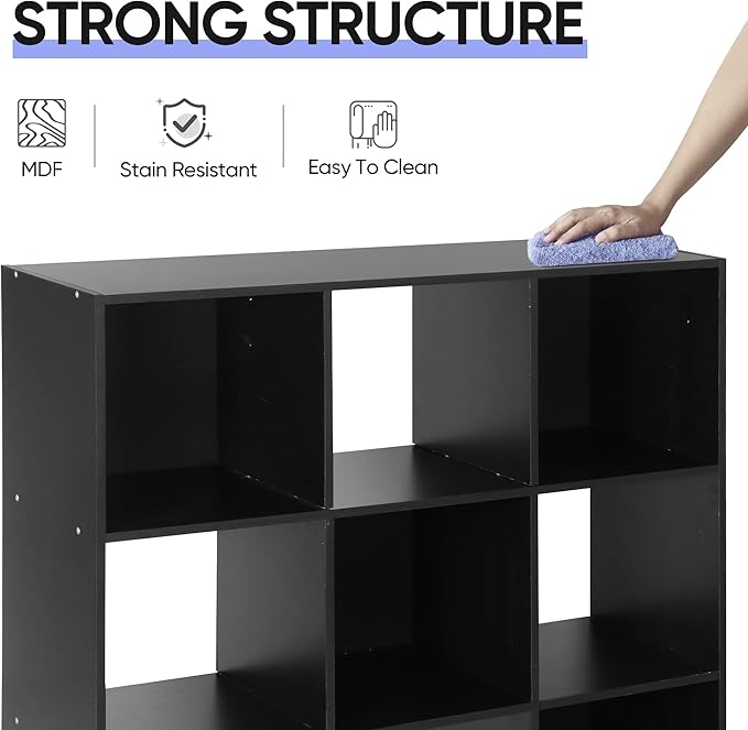 SUPER DEAL 9 Cube Open Shelf Bookcase 3 Tier Bookshelf Wood Cabinet Storage Organizer Display Shelves with 5 Removable Back P