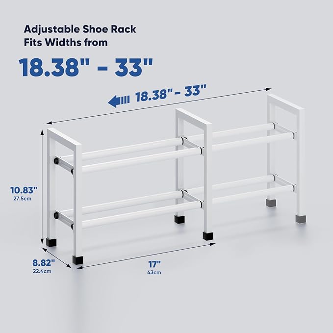 Abiglifty 2-Tier Expandable Shoe Rack,17"-33" Adjustable Shoe Rack for Closet,Metal Shoes Shelves for Front Door Entrance, Ga