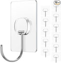 JINSHUNFA Adhesive Wall Hooks 13LB Heavy Duty No Drill Large Transparent Waterproof Hooks for Bathroom Kitchen Towel Coat 12 