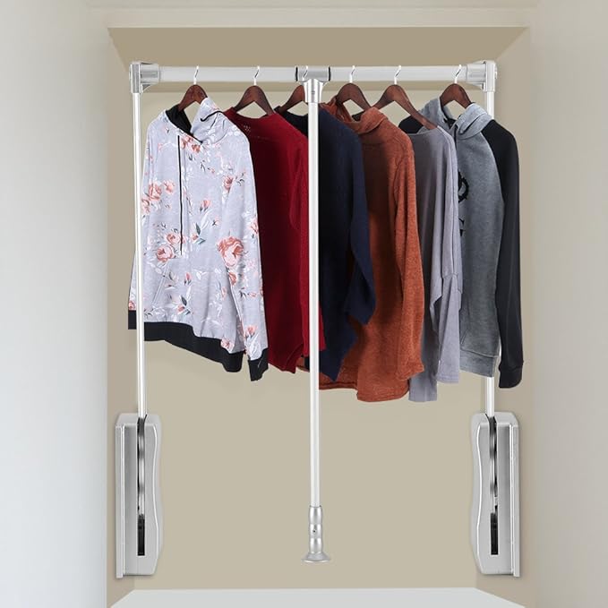 Pull Down Closet Rod, Adjustable Wardrobe Organizer Clothing Rail For Hanging Clothes Heavy Duty Clothes Rod Hanger Soft Retu
