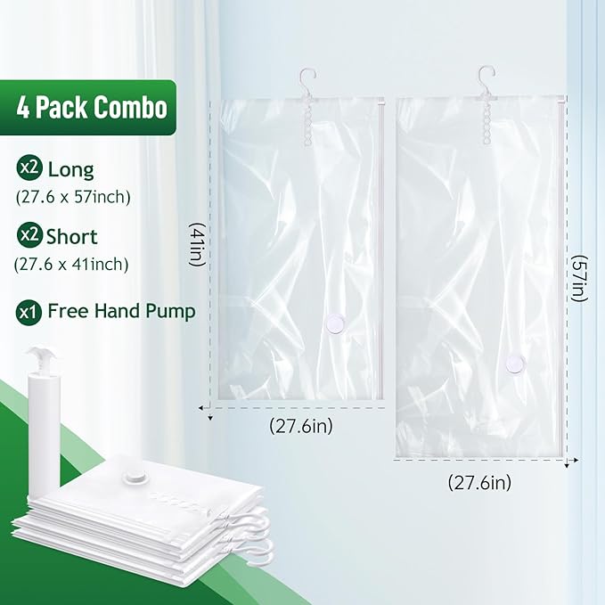 Hanging Vacuum Storage Bags For Clothes With Hand Pump,Coat Storage Bag Hanging,Vacuum Bags For Clothes,Space Saver Vacuum St