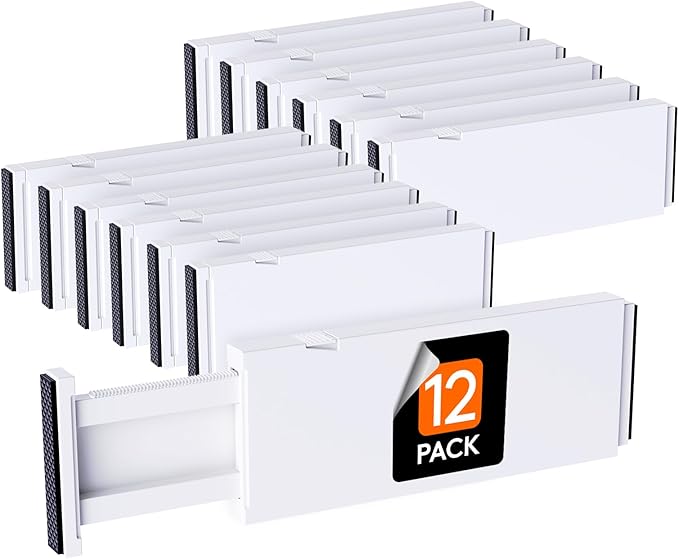 Lifewit 12 Pack Drawer Dividers Plastic 4" High, 11-17" Adjustable Drawer Organizers for Clothes, Plastic Stackable Wine Rack