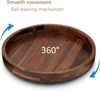 14 Inches Black Walnut Wood Lazy Susan Tray, Solid Wooden Round Kitchen Turntable Rotating Tray