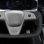 MEWANT Hand Stitched Tesla Model S Yoke Real Leather Steering Wheel Cover Wrap for Tesla Model S 2021-2023 / Model X 2021-2023 Tesla Yoke Steering Wheel Accessories