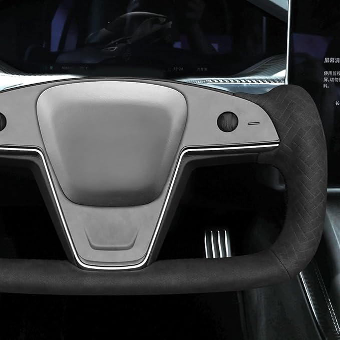 MEWANT Hand Stitched Tesla Model S Yoke Real Leather Steering Wheel Cover Wrap for Tesla Model S 2021-2023 / Model X 2021-2023 Tesla Yoke Steering Wheel Accessories
