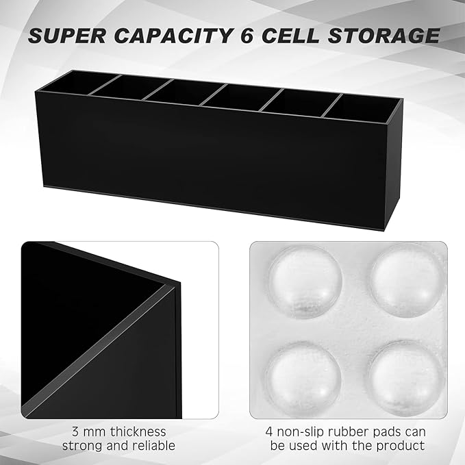 Jetec Acrylic Pen Holder 6 Compartments Makeup Brush Stationery Organizer Pencil Holder for Desk Accessories, Cosmetic Brushe