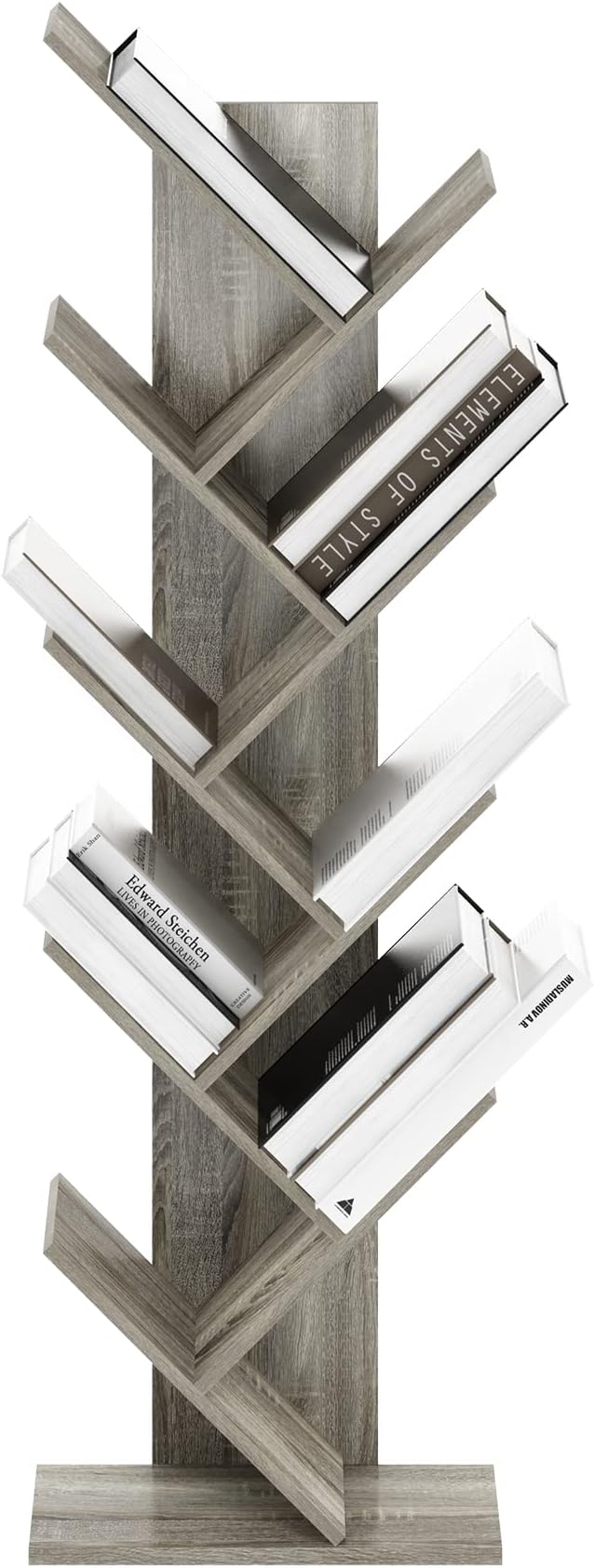 Furinno TREE Book Shelf, 9-Tier Bookshelf, Tree Bookcase with Angled Open Shelf, 8.4 x 15.7 x 50.9, for Room Decor, for Livin