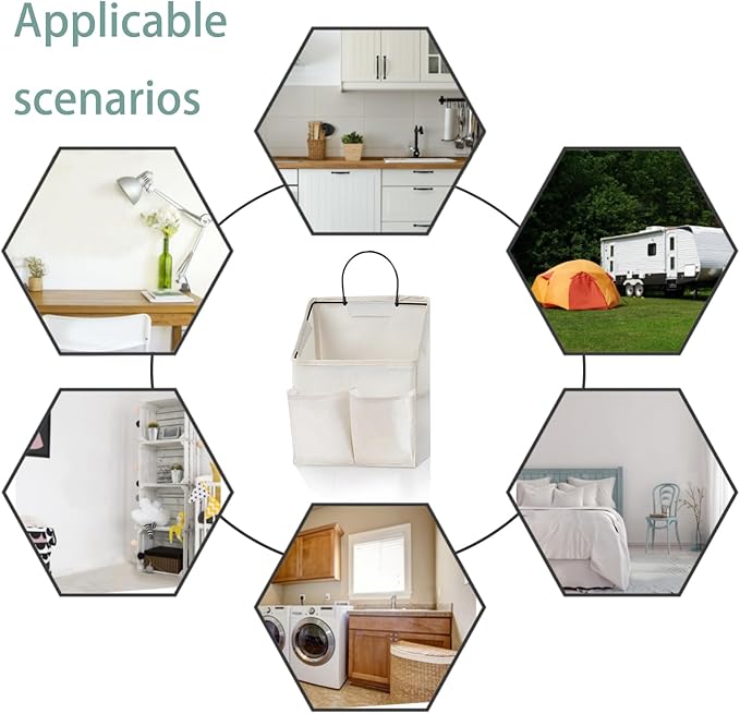 2 Pack Wall Hanging Storage Basket,Wall Hanging Organizer Bags with Pockets, Wall organizer Storage for Dormitory Bathroom Be