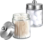 Amolliar 4Pc Apothecary Jars Bathroom Vanity Storage Organizer Set -Countertop Canister with Stainless Steel Lids &Stickers -