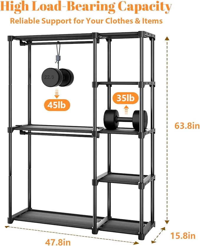 Mavivegue 4-Tier Portable Closet with Shelves & Hanging Rod - Portable Wardrobe Closet for Bedroom, Closet, Dorm - Easy Assem