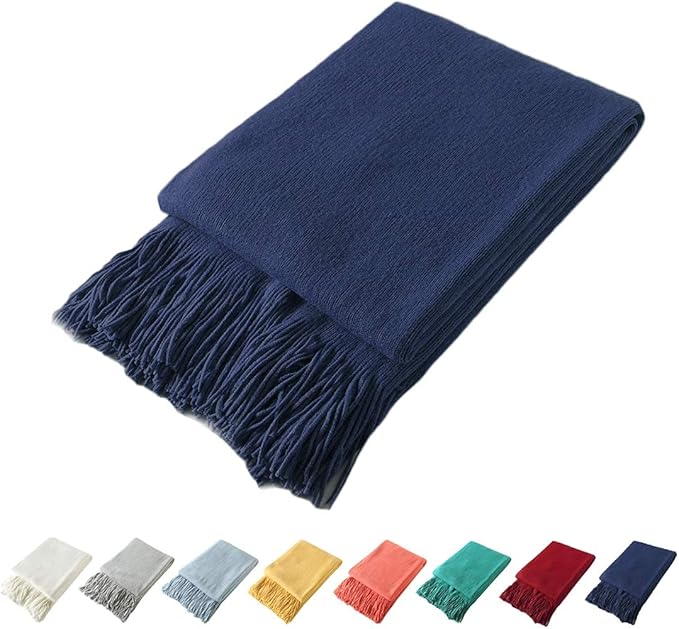 Homiest Decorative Knitted Throw Blanket with Fringe, Lightweight Acrylic Knit Blanket, Soft & Cozy Tassel Blanket for Couch,