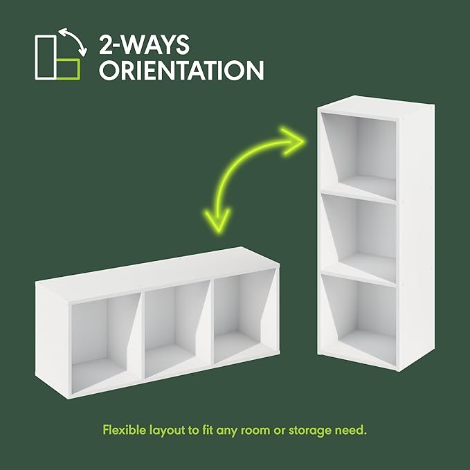 Furinno LUDER Book Shelf, 3-Cube Bookshelf, Bookcase with Open Shelves, 9.3 x 12 x 31.5, Easy Assembly, for Living Room, Bedr