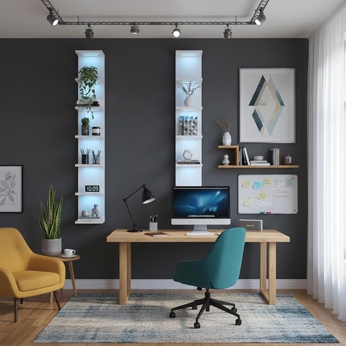 7 Tier Wall Shelves with RGB Light, Lack Wall Shelf Unit, Vertical Shelf with Remonte Control,White Shelves