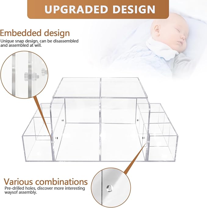 GILPWA Diaper Caddy, Baby Changing Table Organizer, Detachable Clear Acrylic Diaper Storage for Wipe Dispenser, Wipe Warmer a