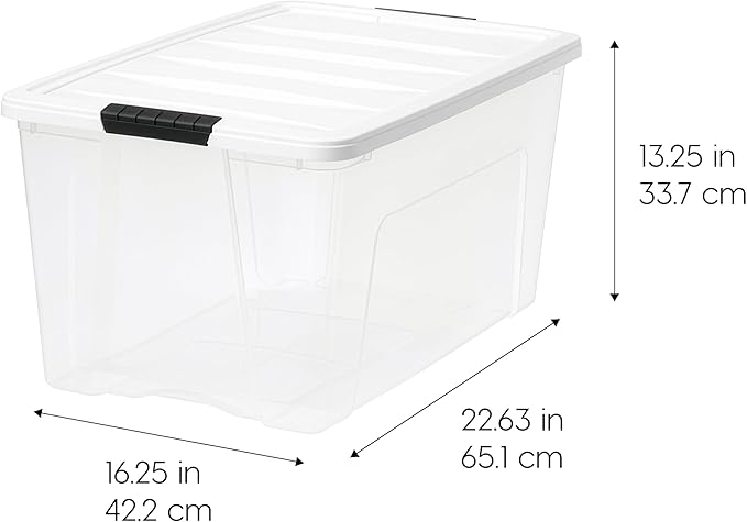 IRIS USA 72 Qt Stackable Plastic Storage Bins with Lids, 4 Pack - BPA-Free, Made in USA - See-Through Organizing Solution, La