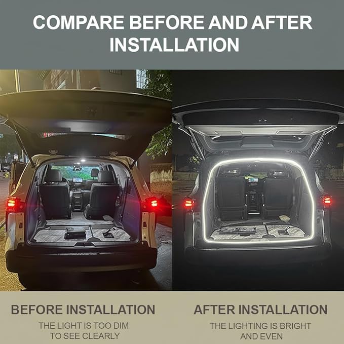 LED Trunk Light Strip Compatible with 2015-2025 Toyota Sienna, Easy to Install, Waterproof, Flexible Silicone recessed Trunk Light, White