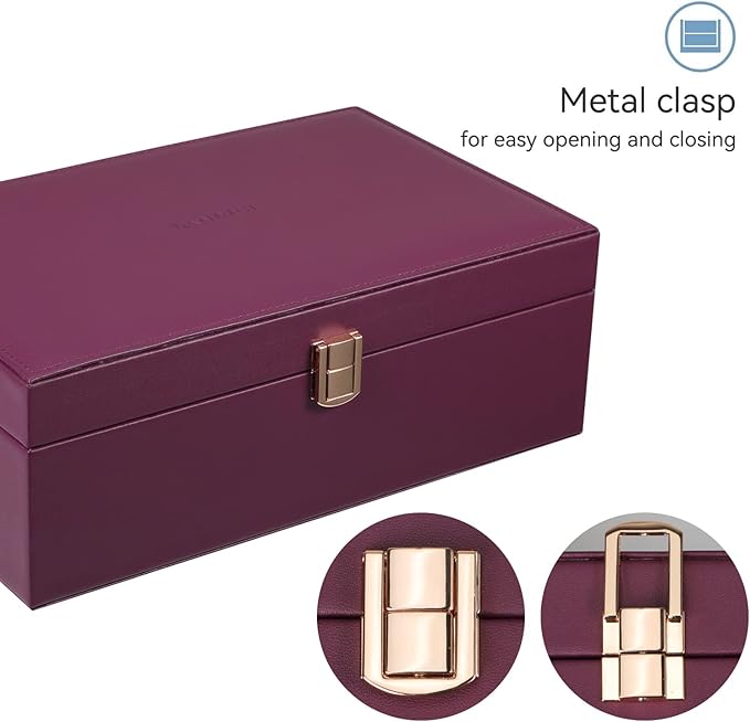 LANDICI Jewelry Box Organizer for Women, 2 Layer 4 Slot Watch Storage Case with Removable Tray, PU Leather Large Jewellery Ho