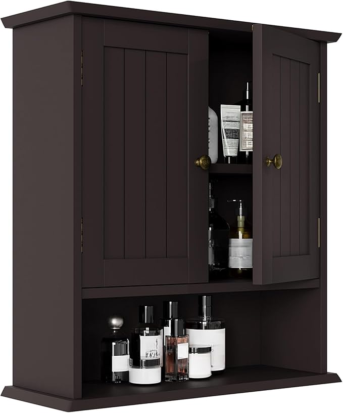 Smuxee Brown Bathroom Cabinet Wall Mounted, Small Medicine Cabinet with 2 Door Adjustable Shelves, Wall Cabinet Over Toilet f
