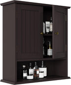Smuxee Brown Bathroom Cabinet Wall Mounted, Small Medicine Cabinet with 2 Door Adjustable Shelves, Wall Cabinet Over Toilet f