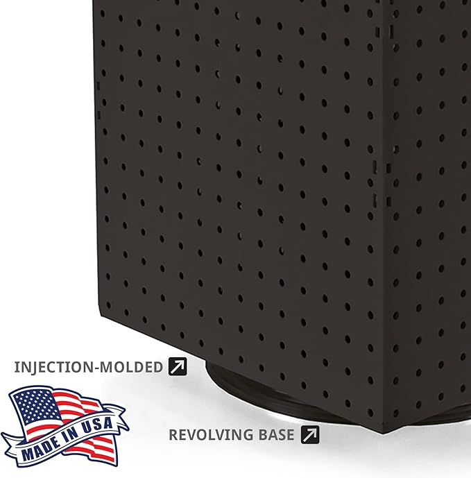 Azar Displays 701414-BLK-4B32 Rotating Countertop Display Kit with Peg Hooks Included, Pegboard Spinner Organizer, Jewelry Or